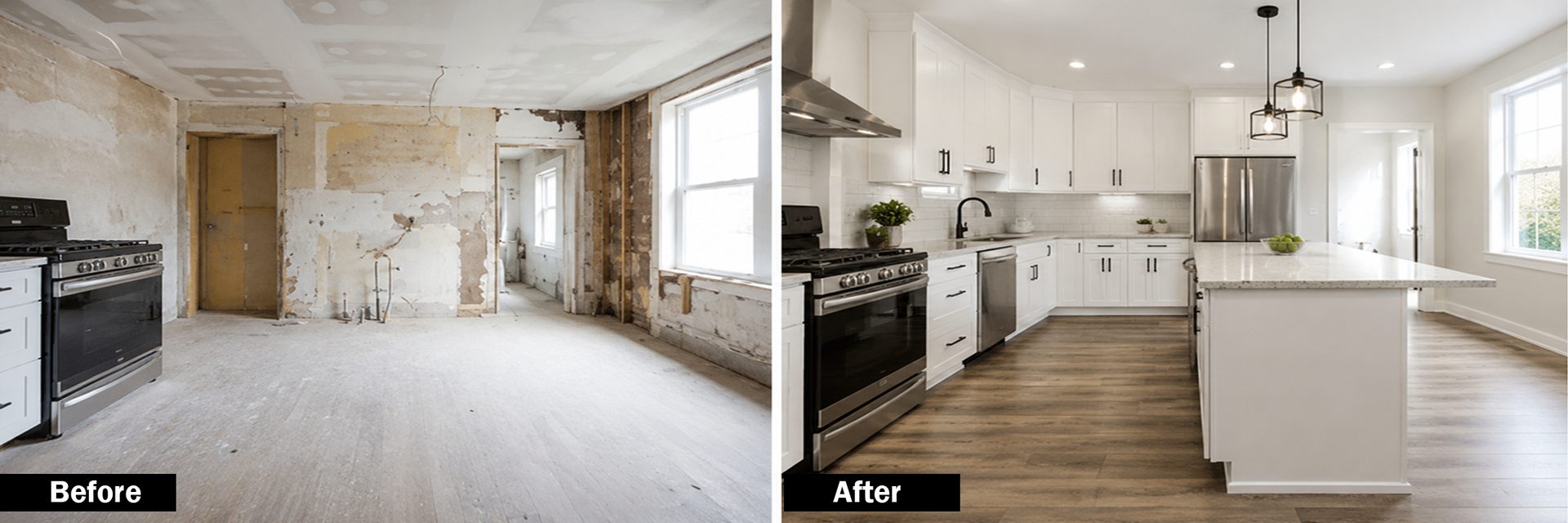 Outdated room virtually renovated with new finishes and furnishings by Retouchiva